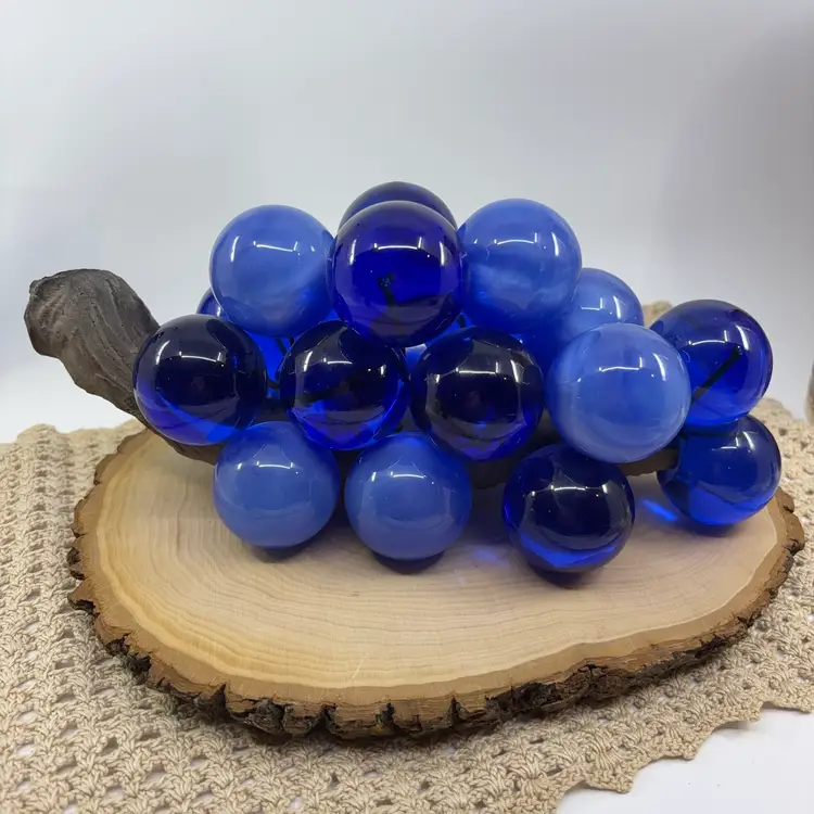MCM Blue Multishade Lucite Grapes Cluster On Driftwood 10”