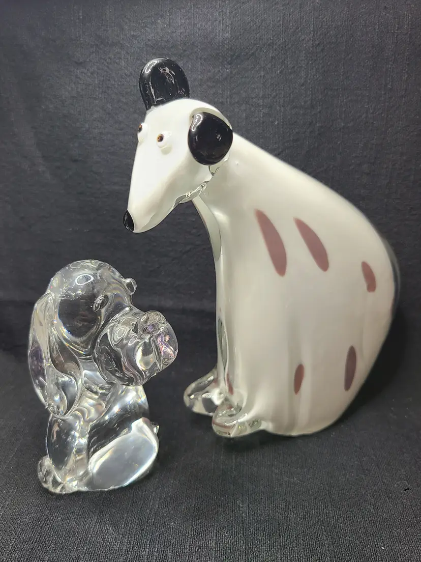 2 Derpy Glass Dog Paperweights