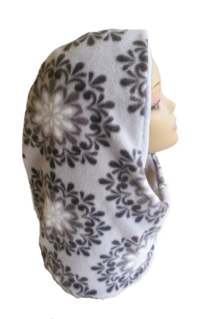 Gray Black and White Fleece Hood