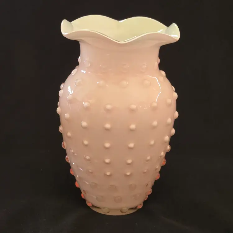 Hobnail Pink Glass Vase Cased and Ruffled Opalescent Decor Unbranded 6⅞" Tall Approximately Vintage