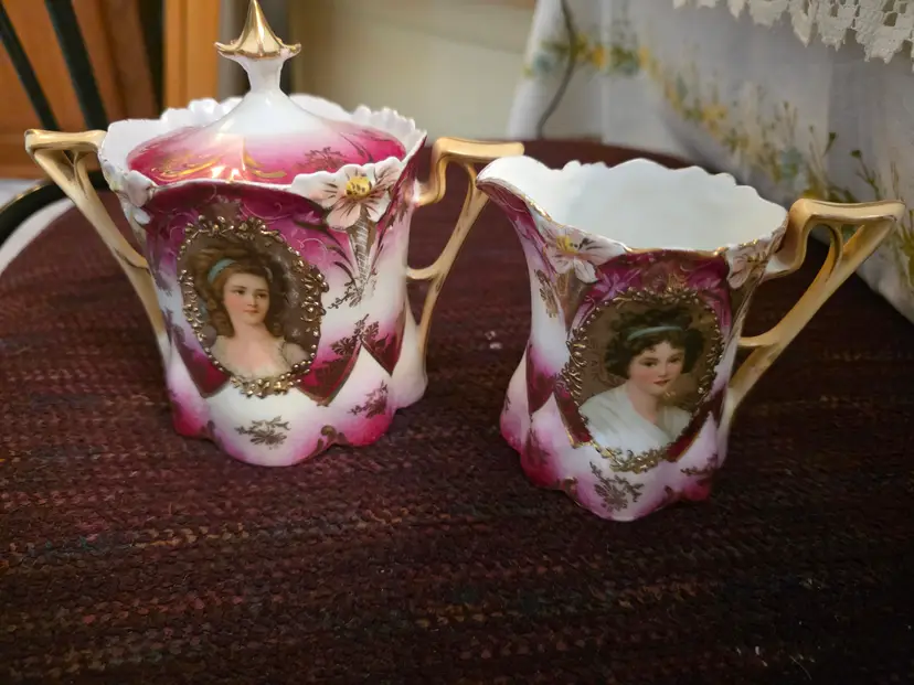 RS Prussia cameo sugar and creamer