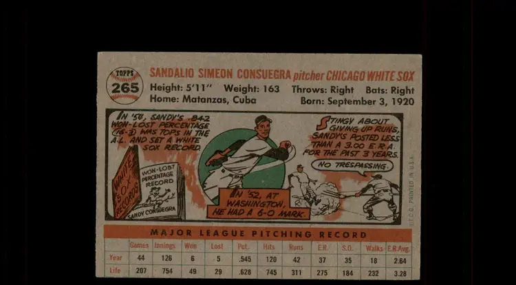 1956 Topps #265 Sandy Consuegra - (pk-tl2) - Chicago White Sox
