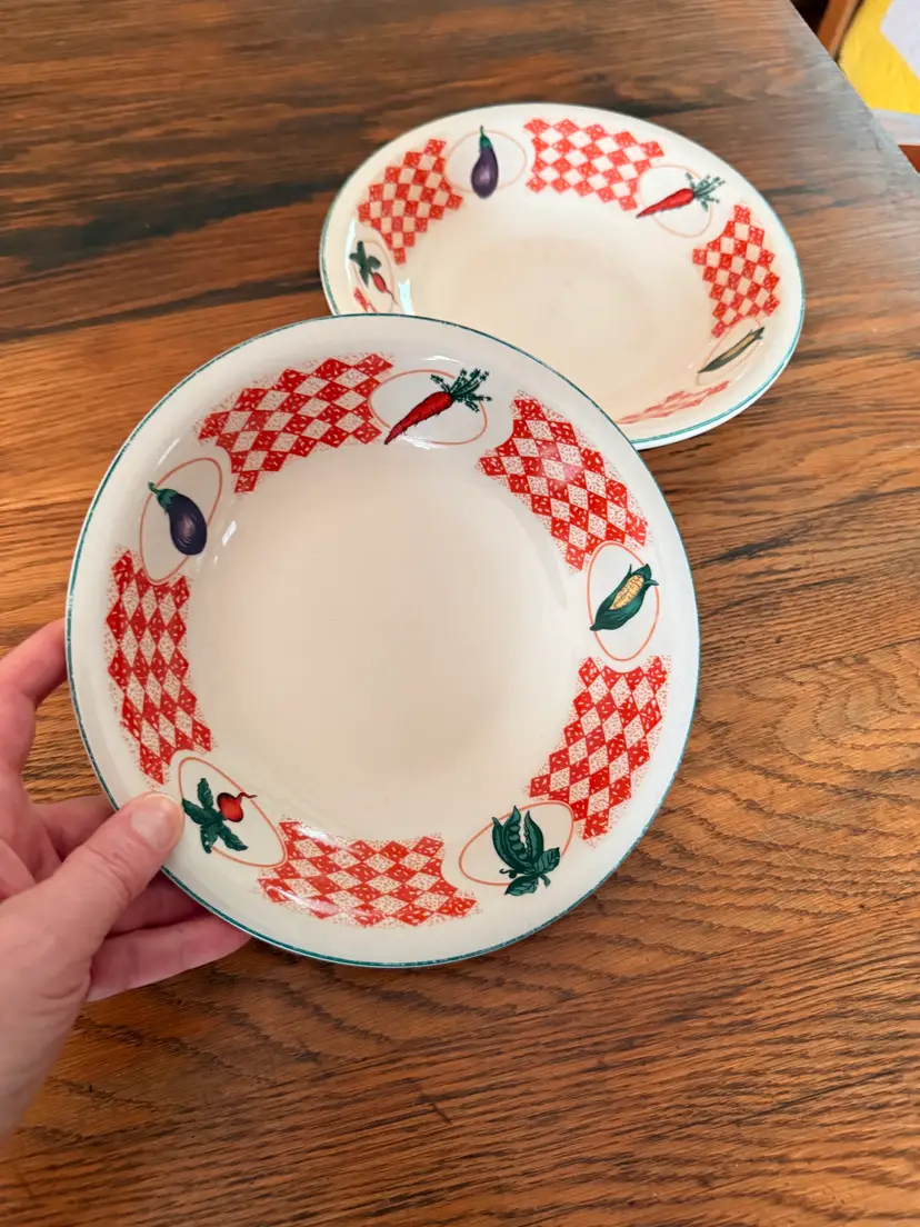 Vintage Global Designs China Vegetable Soup Bowls Set of 2 | 8.5 Inch Pasta Bowls | Farmhouse Kitchen Decor | Garden Vegetable Pattern