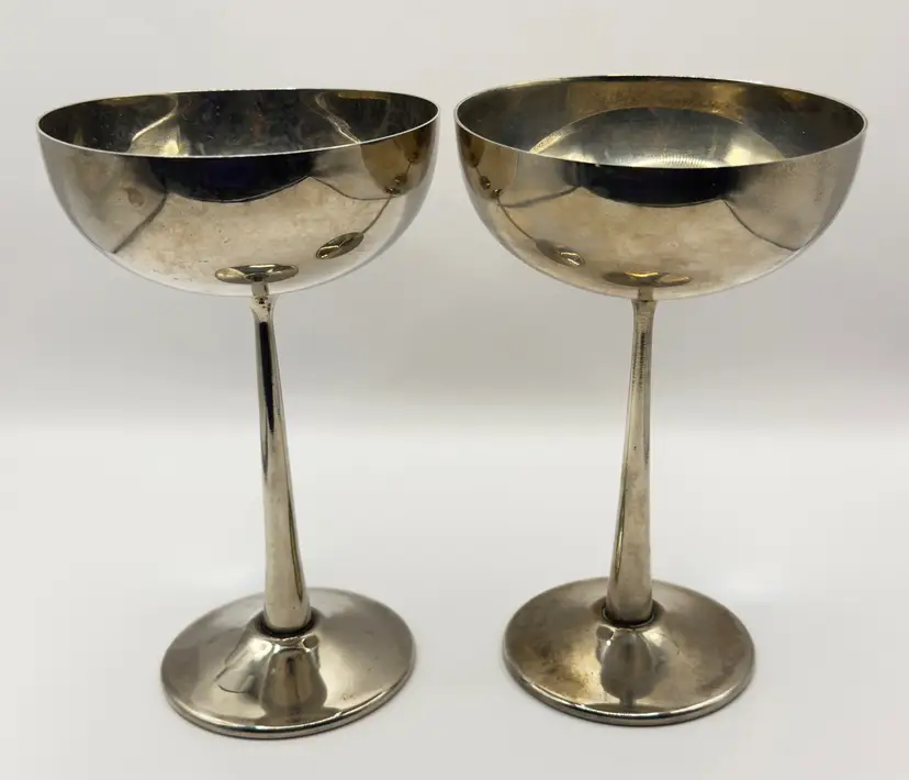 Vintage Silver-Plated Champagne Coupes Chalice Goblet, Elegant Barware Set of 2, By Raimond, Made in Spain