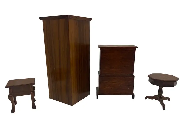 Wood Dollhouse Corner Cabinet, Chest & 2 Side Tables Vintage Lot Unmarked 1:12