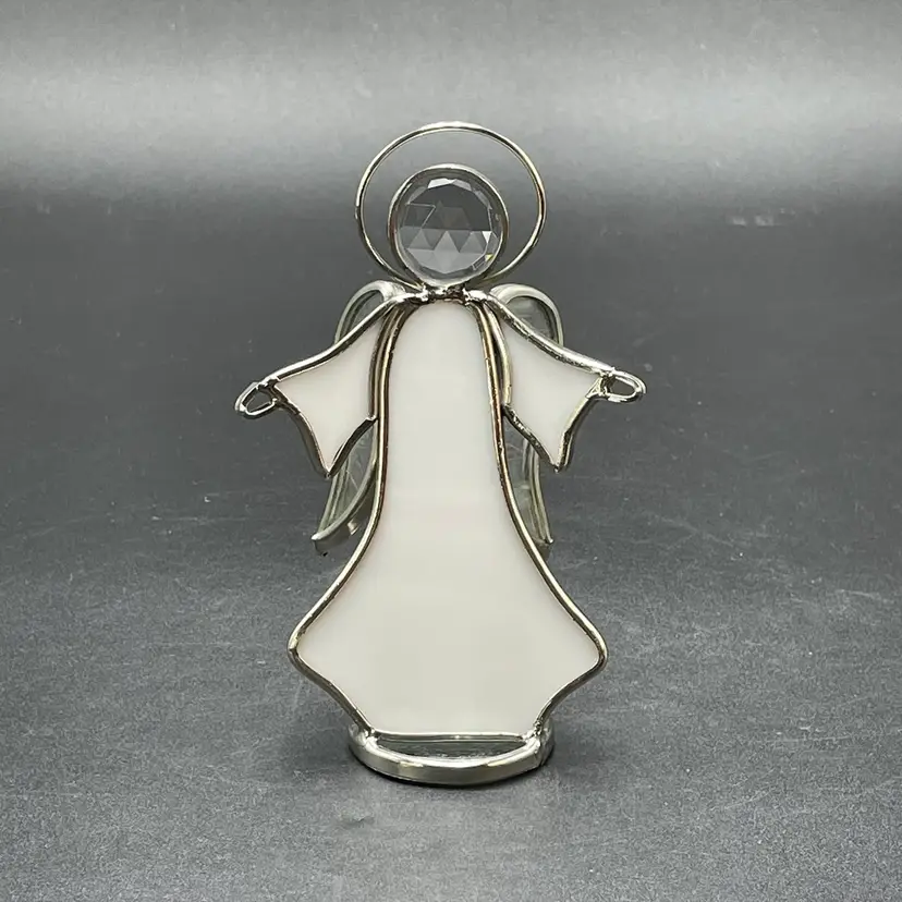 White Stained Glass Angel Figurine Vintage Christmas Holy Religious