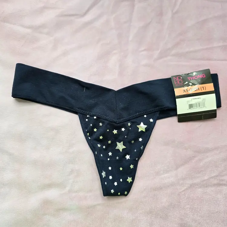 No Boundaries Navy Blue Silver Stars Thong Bikini Bottom Swimwear XS NWT