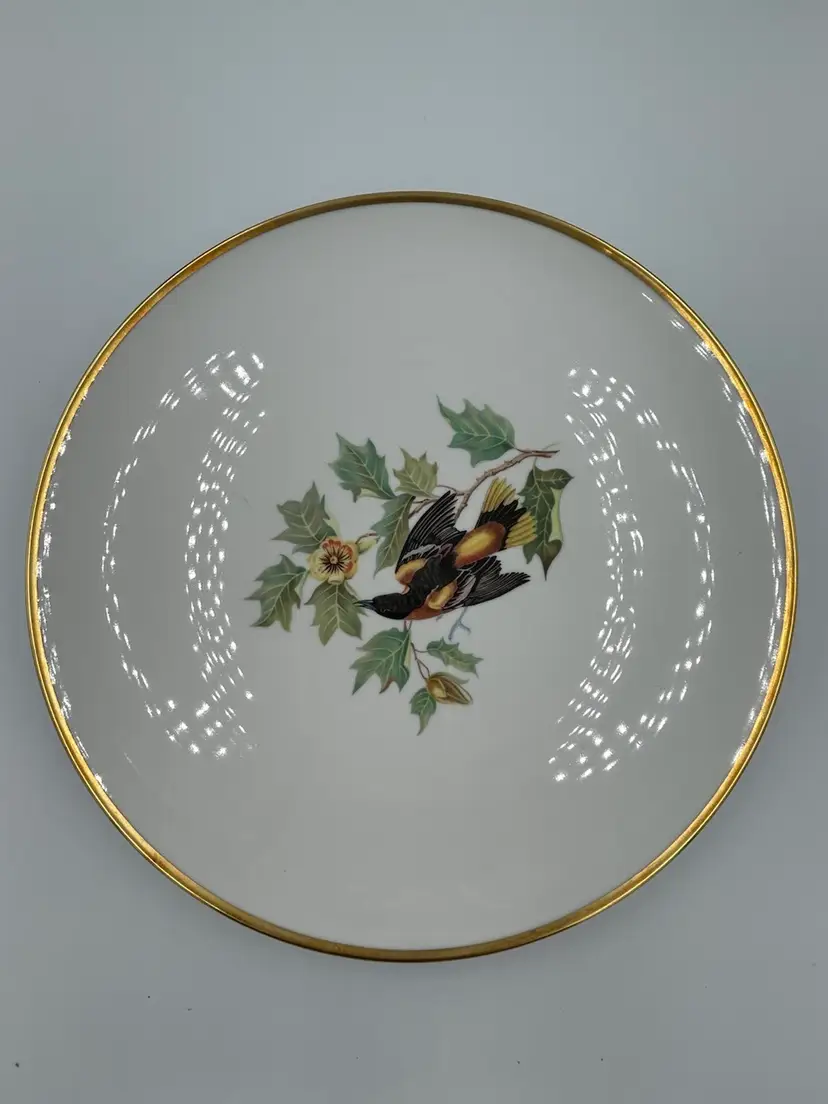 Vintage Hutschenreuther “Baltimore Oriole” Gold Rim Porcelain Platter Bavaria Germany