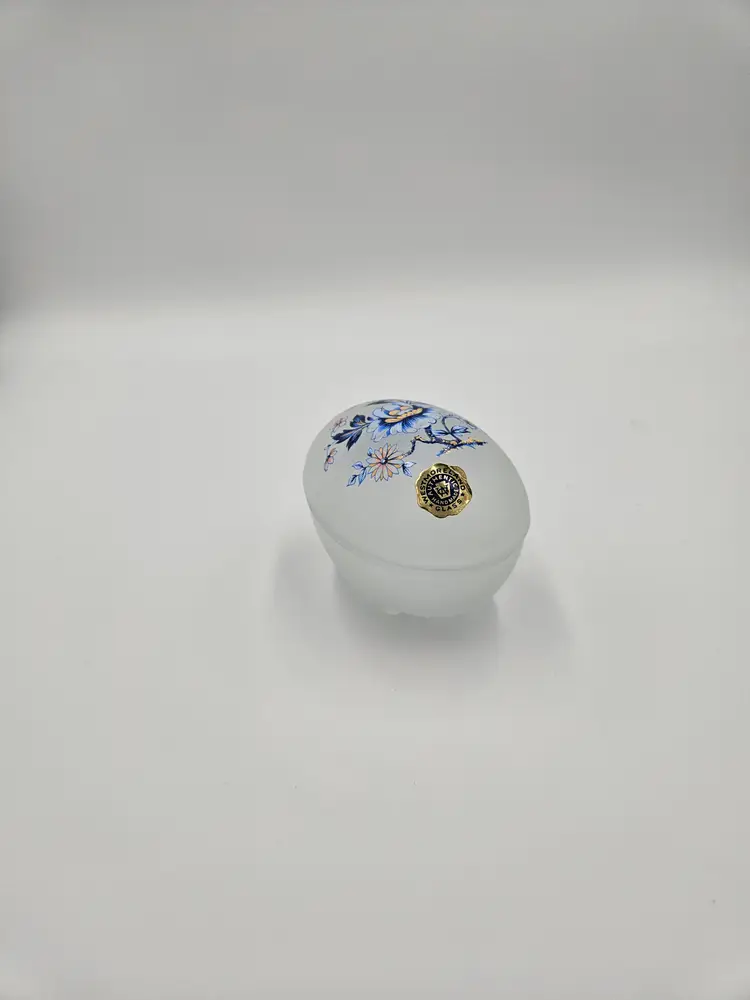 #TR51 Westmoreland Satin Blue Floral Egg Trinket Box