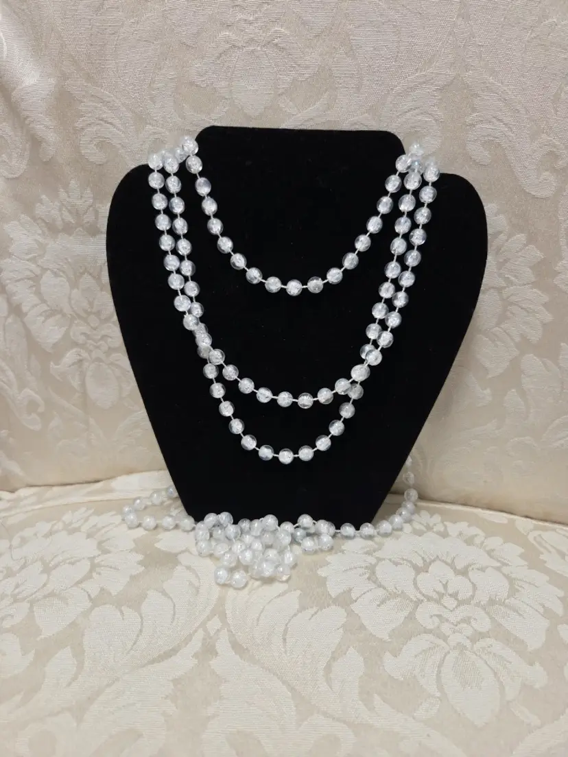 Vintage Acrylic Clear Iridescent Bead Necklace 82"