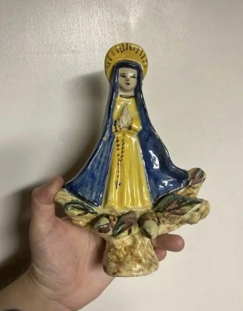 Vintage Handmade Pottery Mother Mary Statue