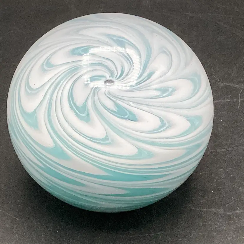 Vintage Blue And White Swirl Paperweight, Signed, 2003, 3.5”