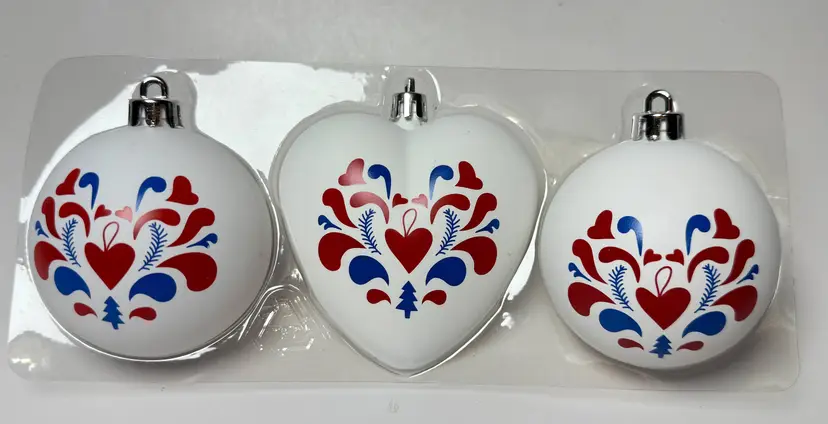Set of 3 IKEA Vinter Scandinavian Swedish Folk Art Christmas Ornaments NEW in Box Shatterproof