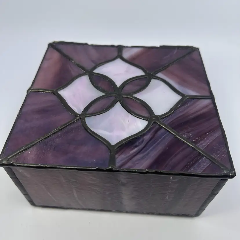 Purple Slag Glass Hinged Trinket Box 6.5”