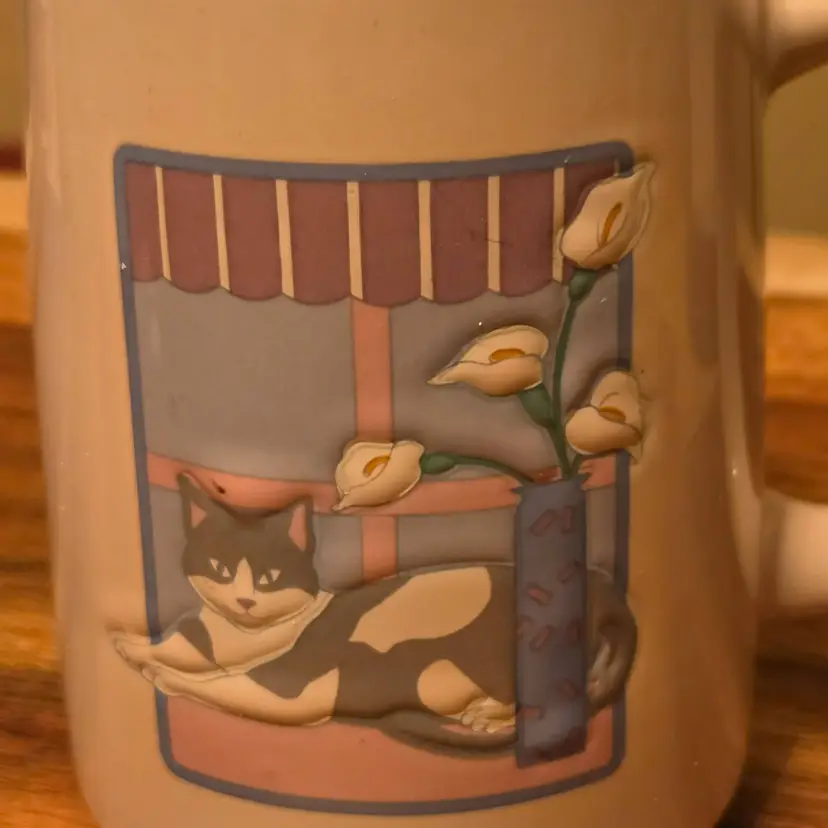 vintage otagiri mug cat with calla lilies