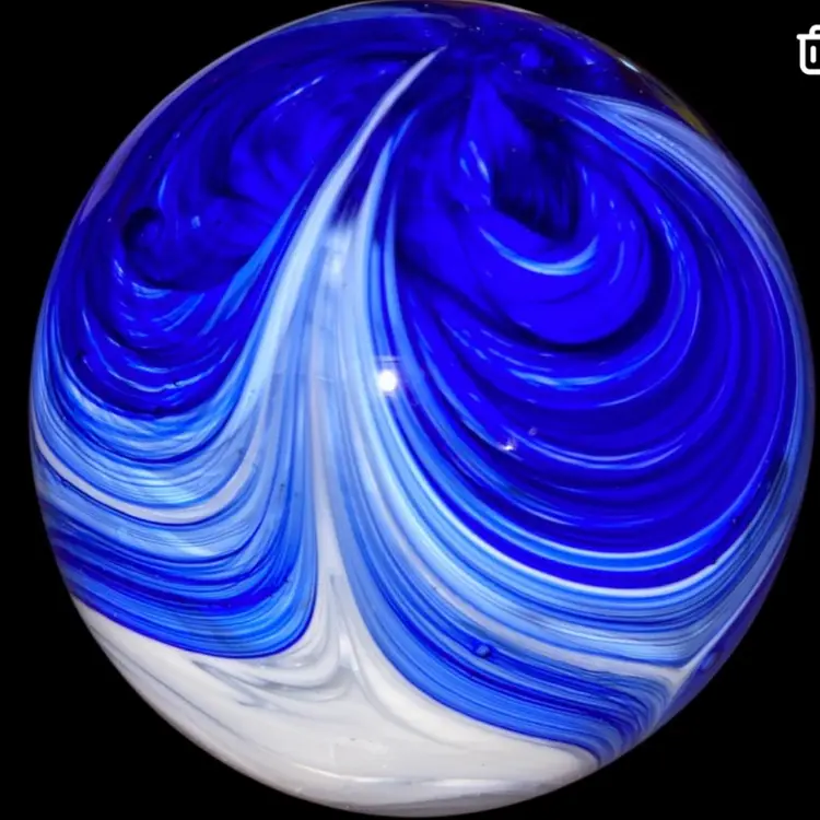 #37- Vintage Signed Art Glass Paperweight - Blues  2.5"