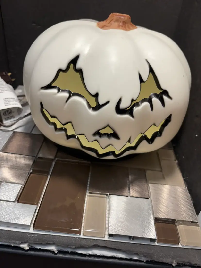 Blow Mold Spooky White Pumpkin Light Up