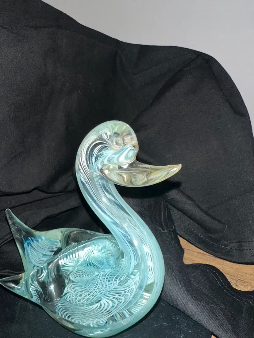 NEW PRICE! Vintage Art Glass Bird Murano Blue Ribbon Thread Design