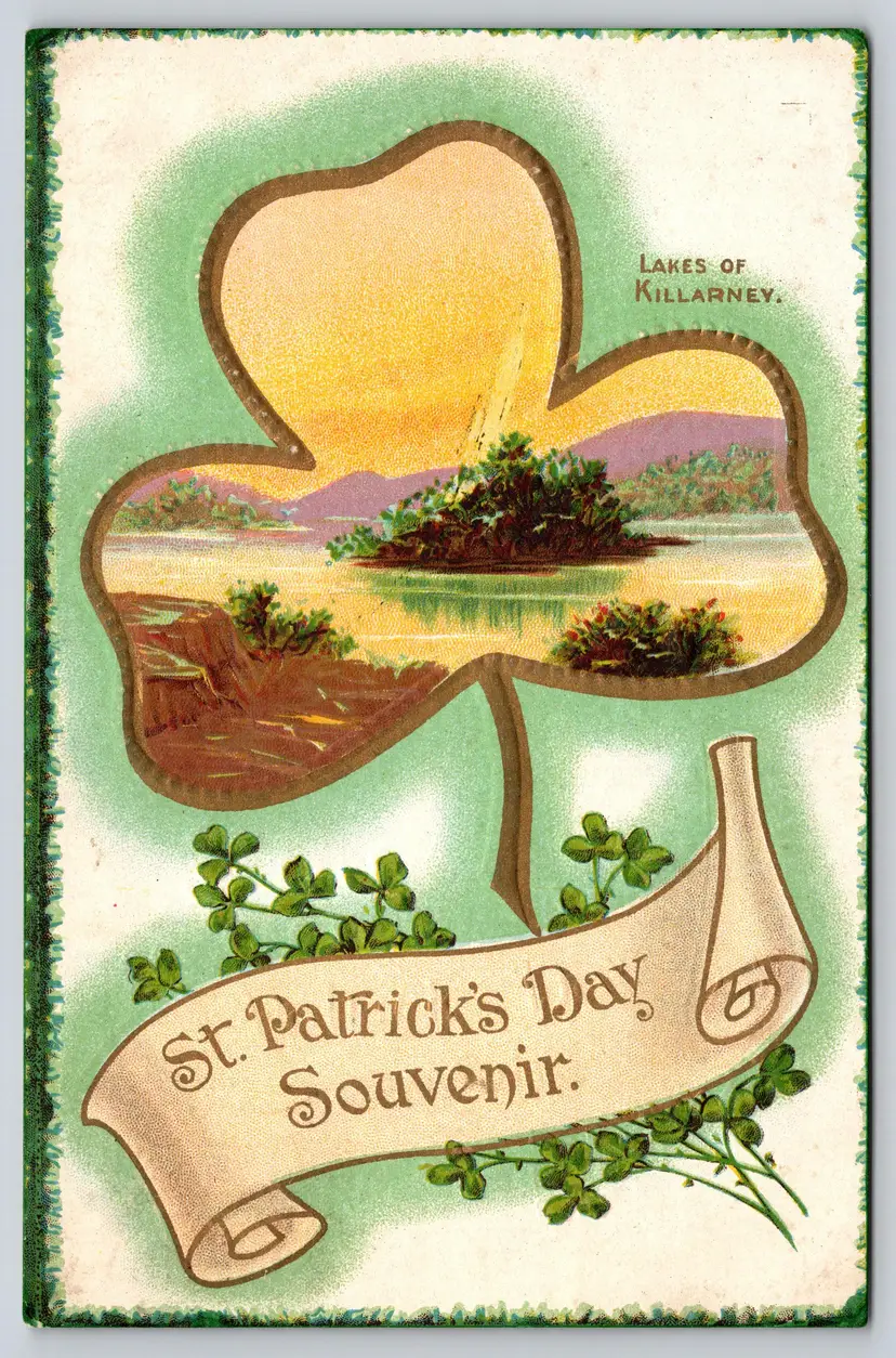 Postcard St Patrick's Day Souvenir Lakes of Killarney Ireland Embossed - 16709