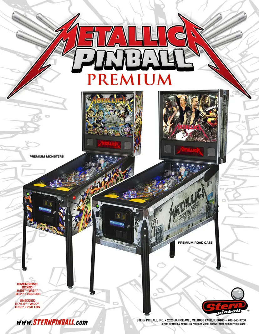 Metallica Premium Pinball FLYER Original 2013 NOS Heavy Metal Rock Game Artwork