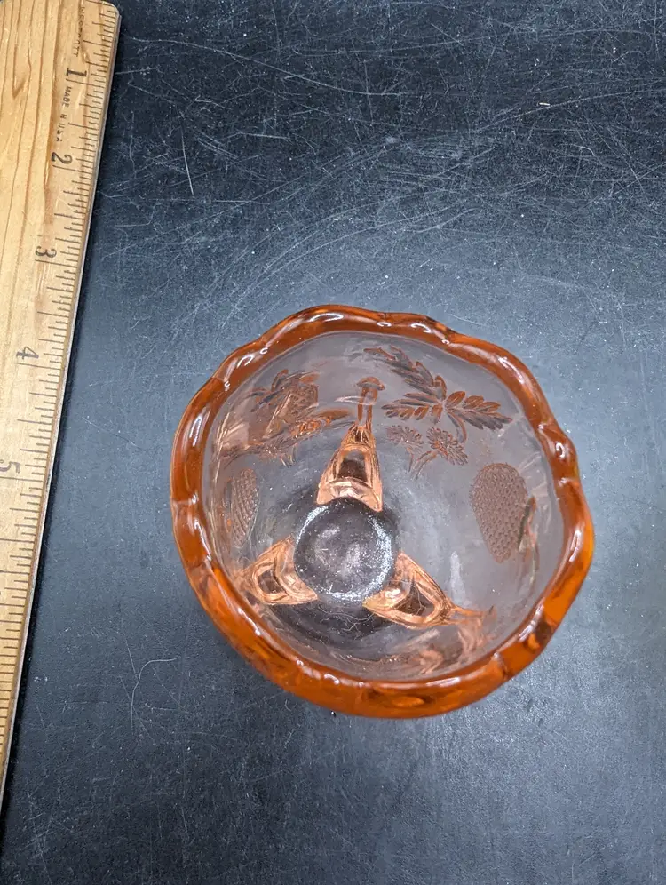 VINTAGE  PINK GLASS INVERTED STRAWBERRY TOOTHPICK HOLDER - FOOTED