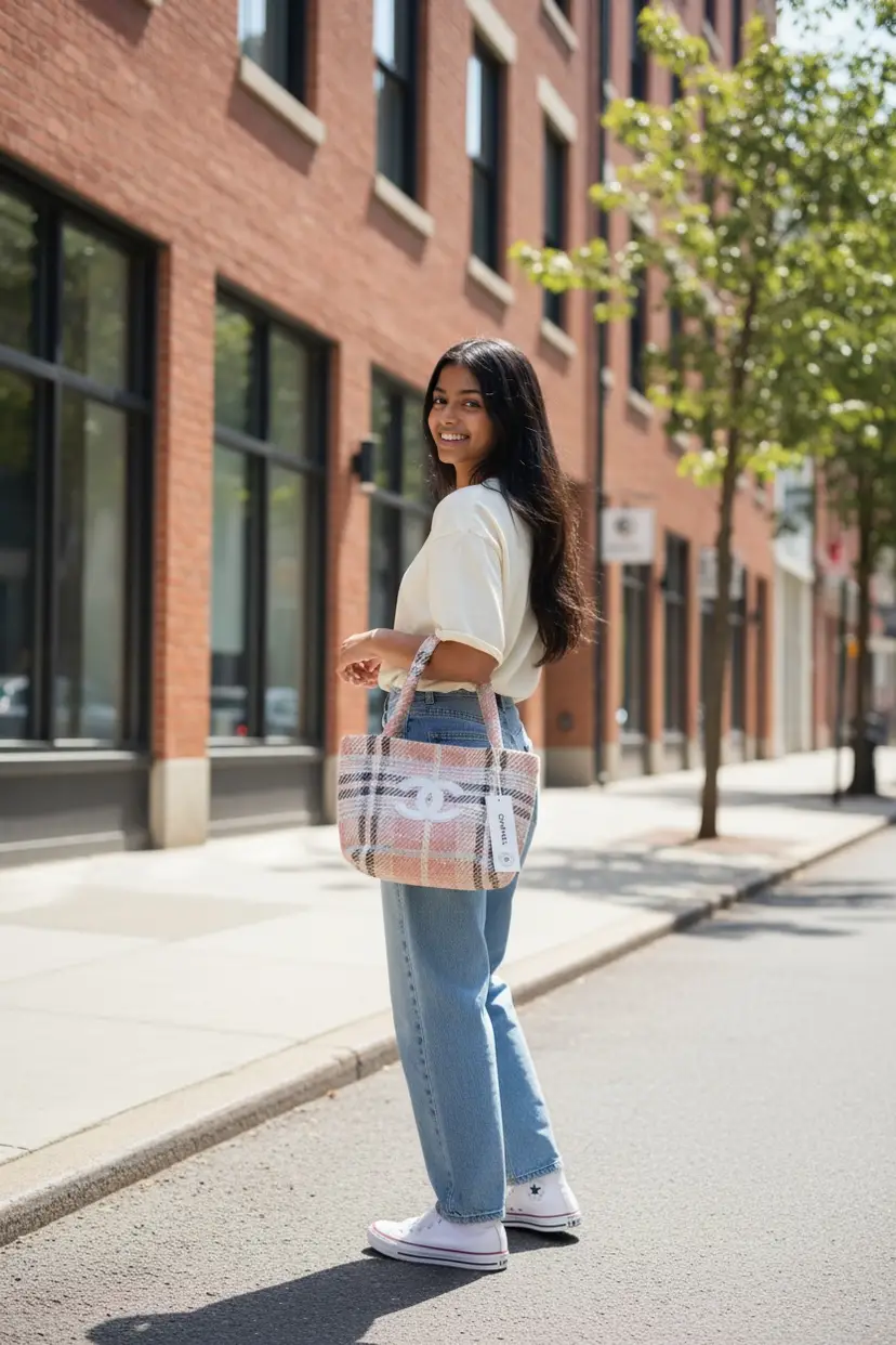 Plaid Textured Tote Bag (GWP Product)