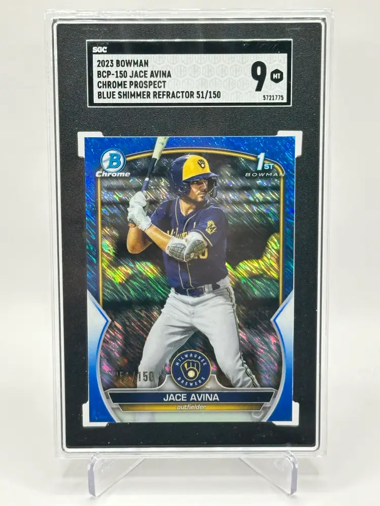 Jace Avian • 2023 Bowman- 1sr Chrome Prospect Blue Shimmer Refractor /150 SGC 9 • Milwaukee Brewers