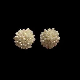Vintage Silverstone  Off White Round Cluster Seed Beaded  Pearls ~ Clip Earrings.