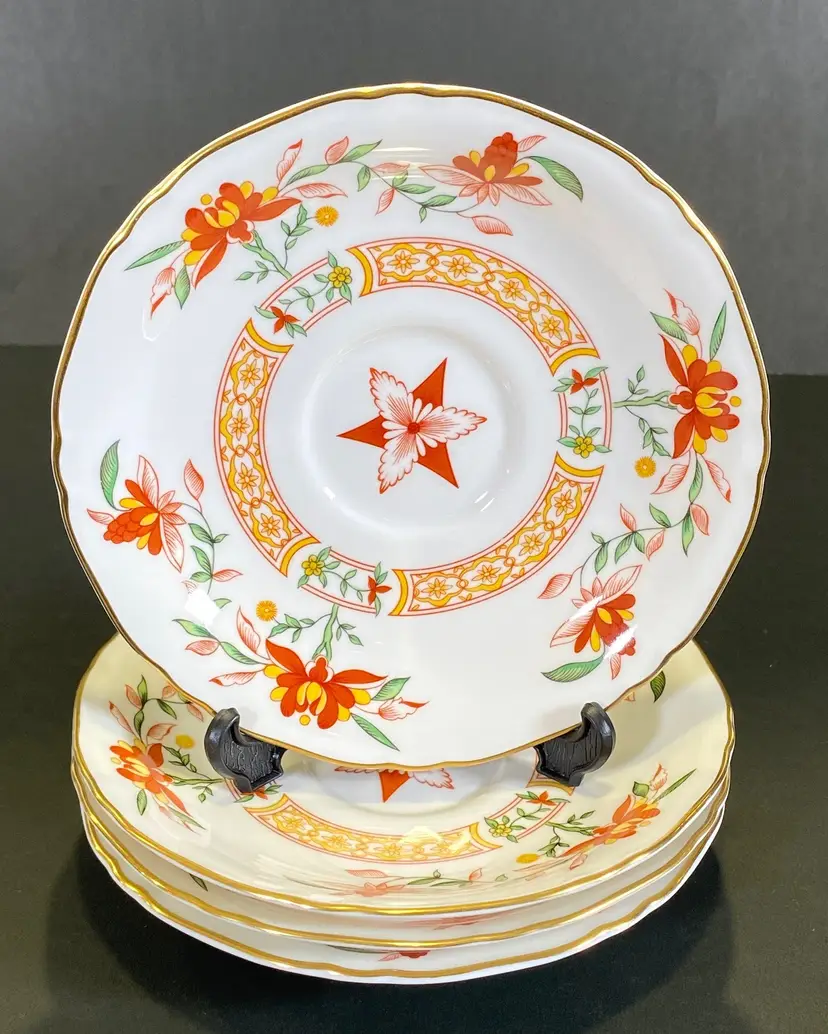 Royal Worcester Chamberlain Orange Bone China Bread & Butter Plate Set of 4 Made in England