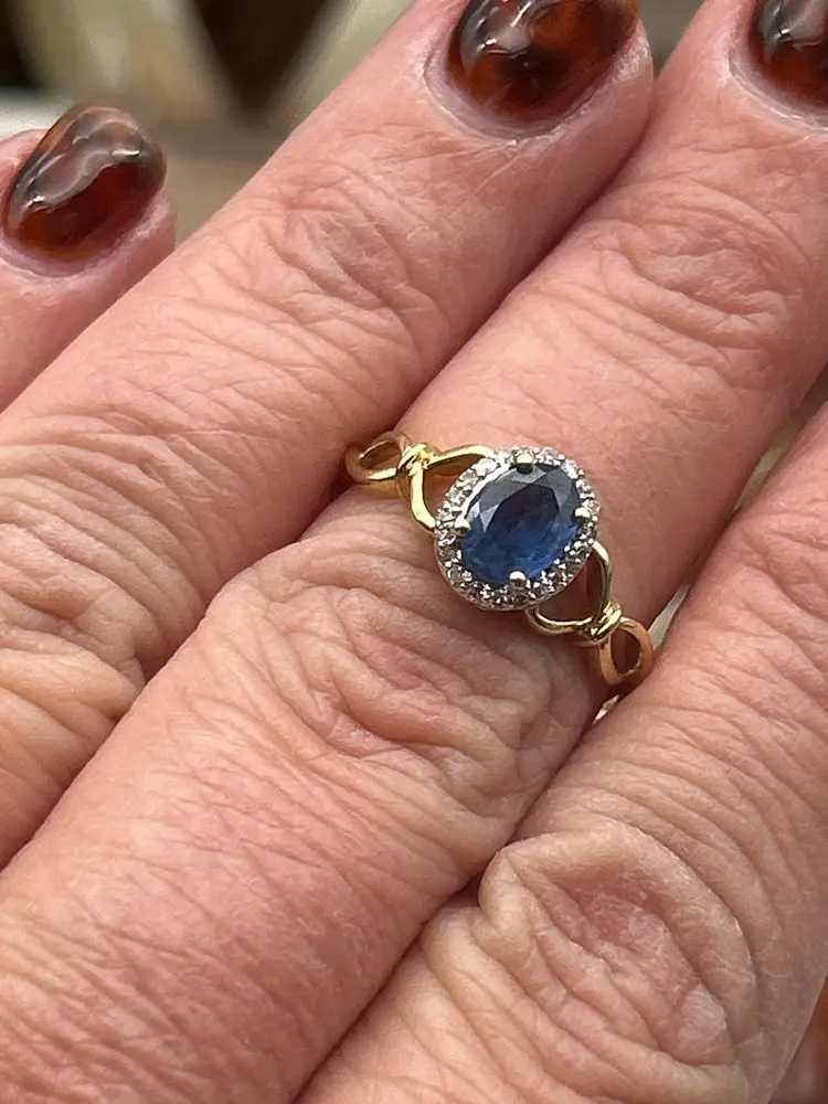 10K Gold Natural Sapphire & Diamond Halo Ring – Size 6.75