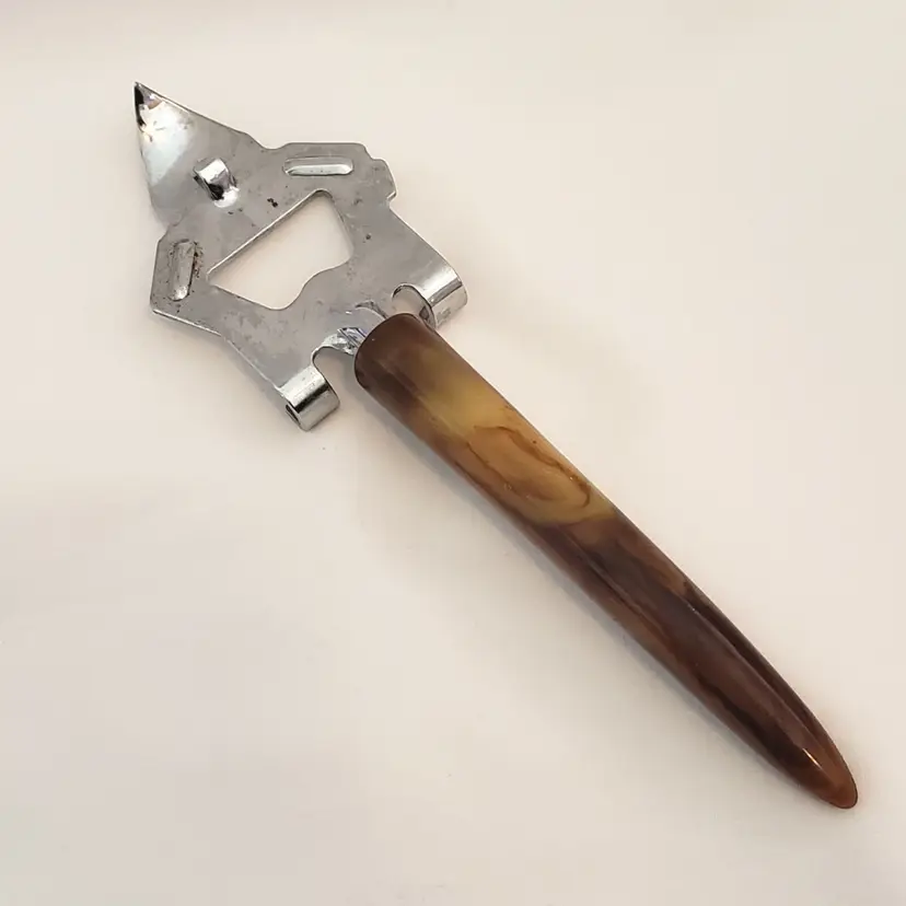 Bottle & Can Opener Butterscotch Brown Colored Bakelite Handle 7 5/8" Long Vintage