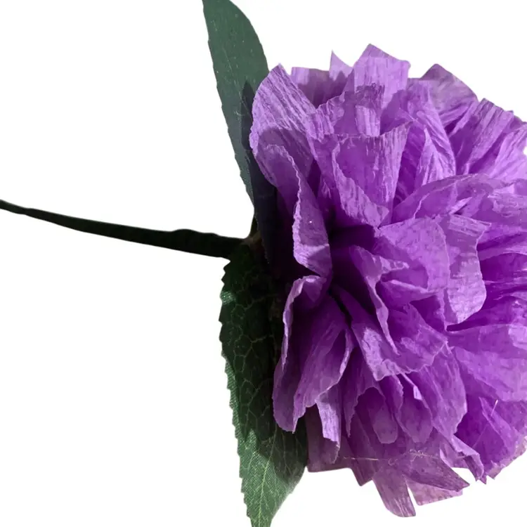 Vibrant Crepe Paper Flowers Made By Me Lavender Color Marigold Carnation Blossom 3.5-4” Diameter Blossom And 5.5-6” Tall Overall