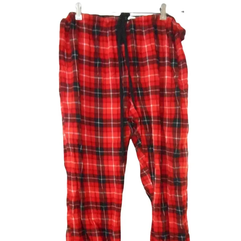 Red Black Plaid Flannel Lounge Pants drawstring