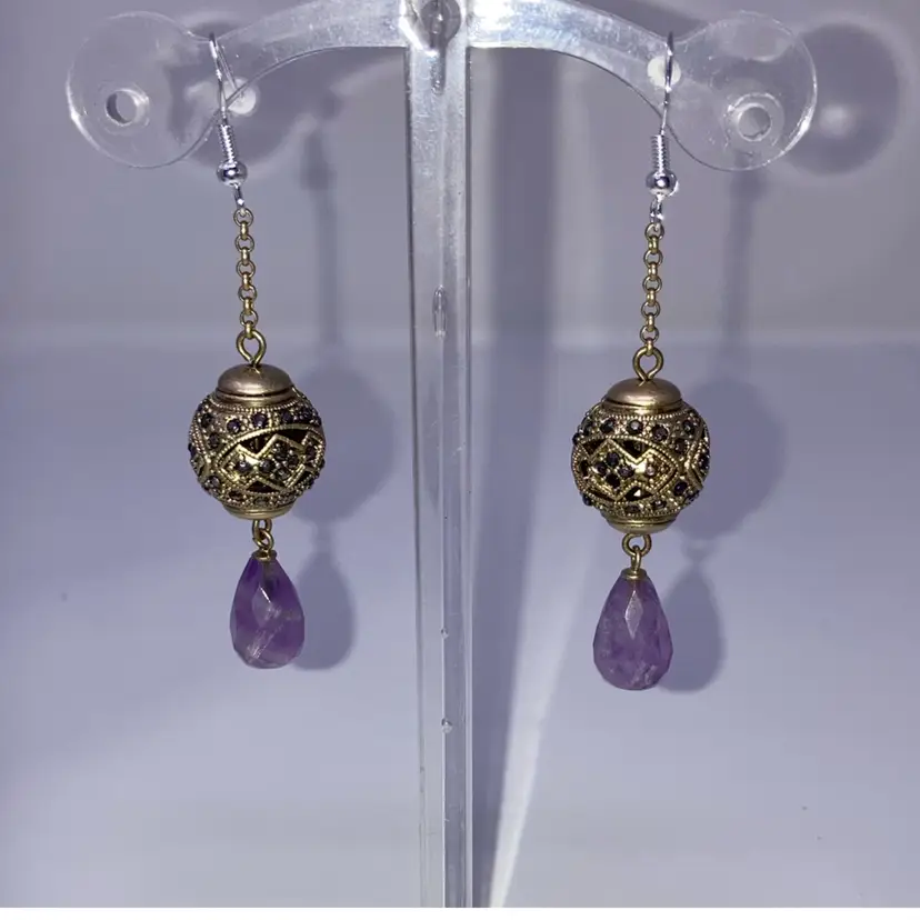 Vintage Marcasites And Amethyst Earrings! New Fishhooks! 2 3/4” Drop! Stones TESTED!