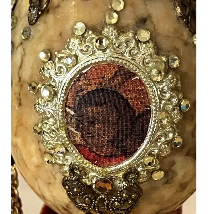 Russian Style Ornate Decorated Stone Egg On Stand