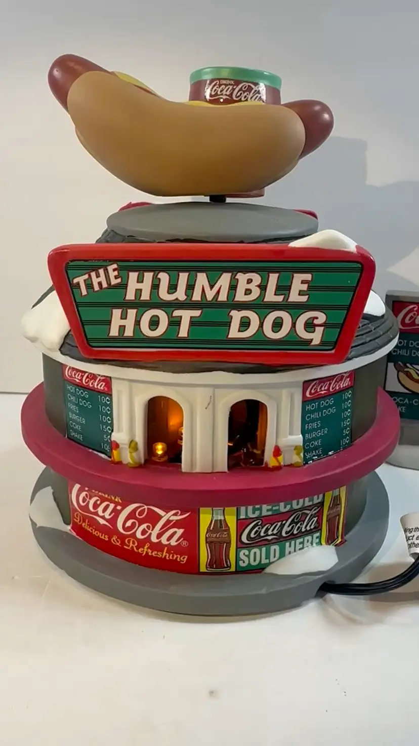 Vintage Humble Hot Dog Coca-Cola Animated Hot Dog Christmas Village 6.5” tall