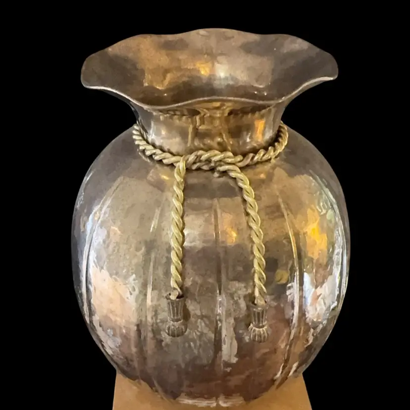 12” Brass Money Bag Vase Or Planter
