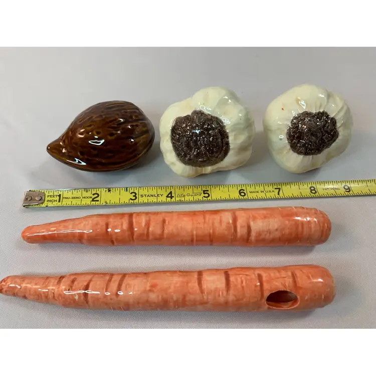 Glazed Ceramic Vegetable Figurines Set of 5 Carrot Garlic Nut/Seed Kitchen Decor