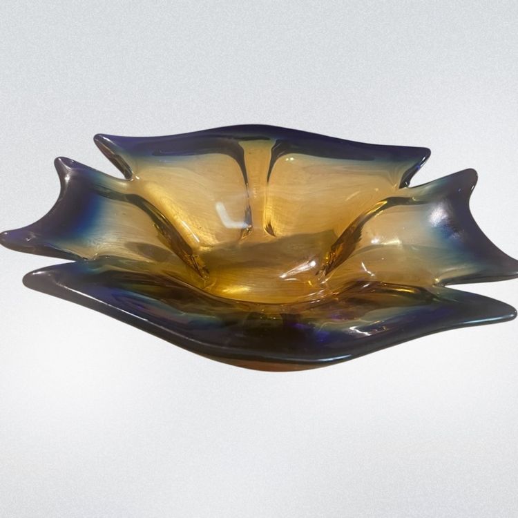 Art Glass Blue And Gold Dish