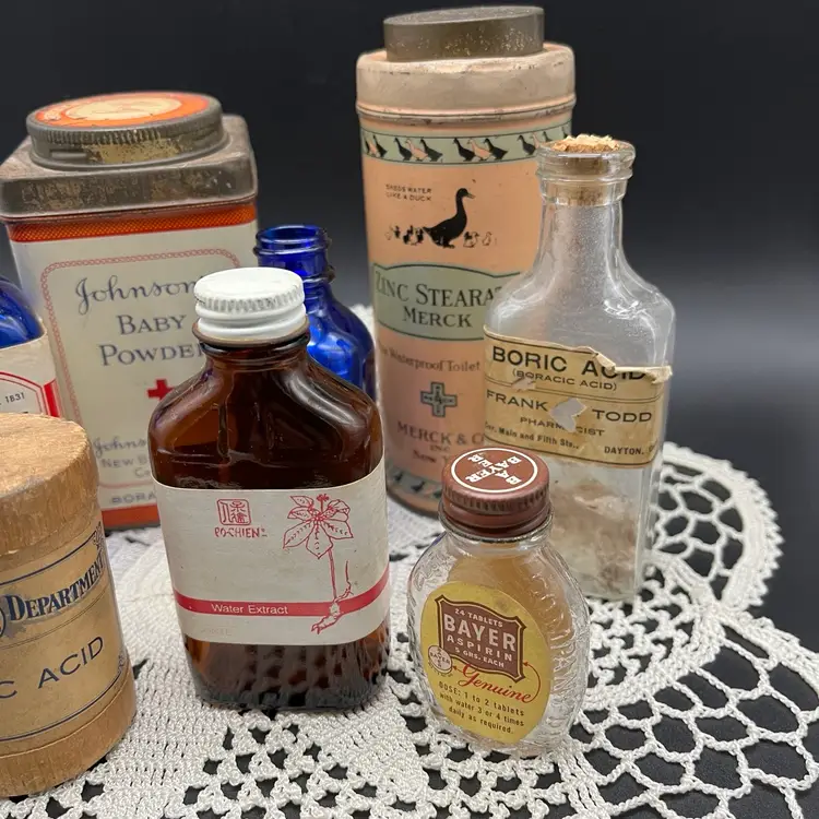 “Grandma’s Medicine Cabinet” VTG Bottles, Paper Boxes & Tins