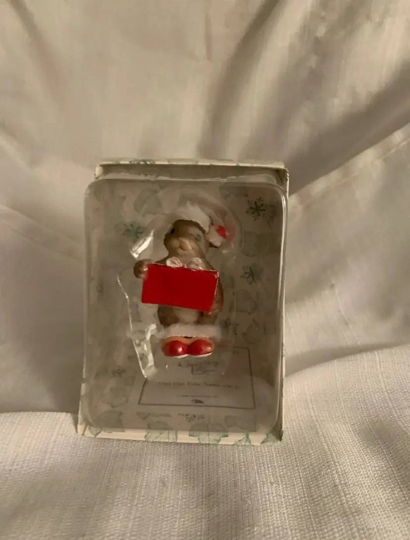 Fitz and Floyd Christmas Ornament  Mouse Holding Present  2 5/8 Inch High