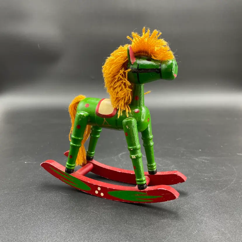 Wooden Rocking Horse Yarn Mane Tail Hand Painted Large Christmas Decor