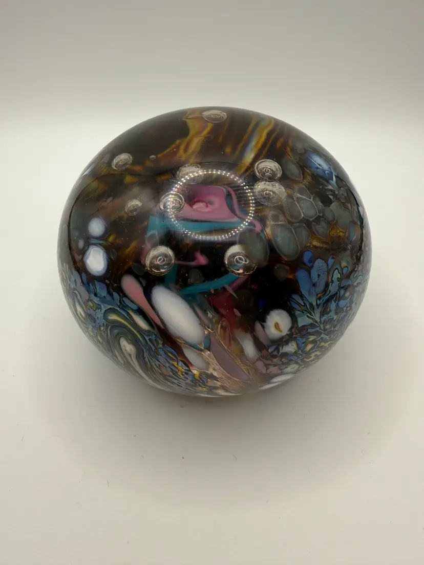 STUNNING Art Glass Paperweight Swirls of Color