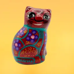 TALAVERA Red Cat Figurine Mexican Folk Art Terracotta Hand Painted 3.5” H