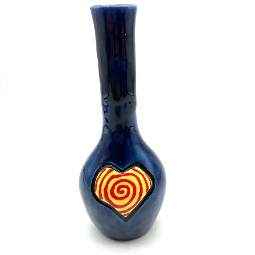 BIN - Skellramics Ceramic Bud Vase With Swirl Heart