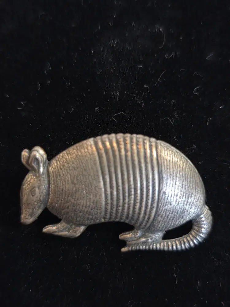Antiqued Silver Plated Armadillo Brooch.