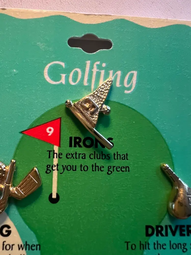 NOS Vintage Golf Pin Set 5 Pinbacks Skatter Pins Original Card Gold Tone Lapel Pins #ofc-2