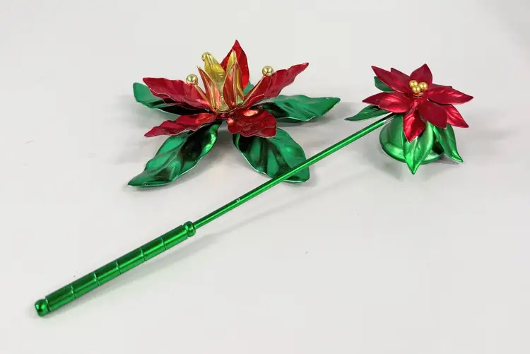Dept 56 Metal Poinsettia Taper Candle Holder & Snuffer Christmas Holiday Decor