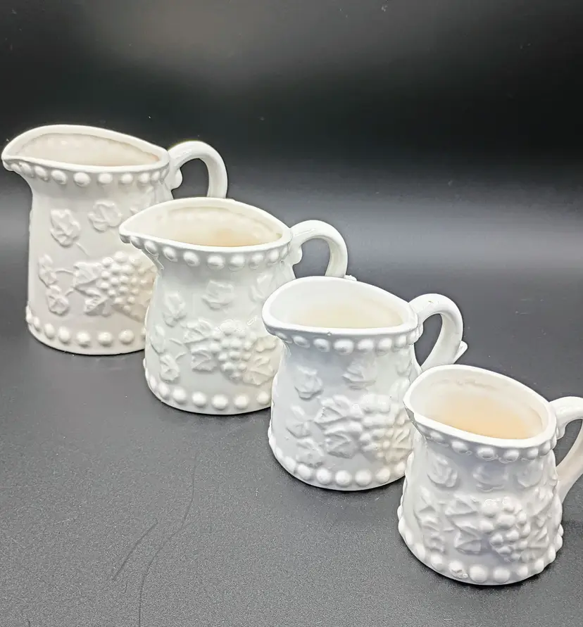 Napcowear milk glass measuring cups pitchers 4 piece set farmhouse grapevine c5467