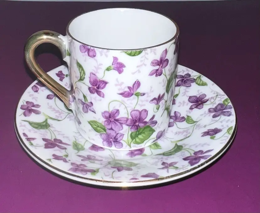 Vintage Violet Chintz Demitasse And Saucer Cottage Core